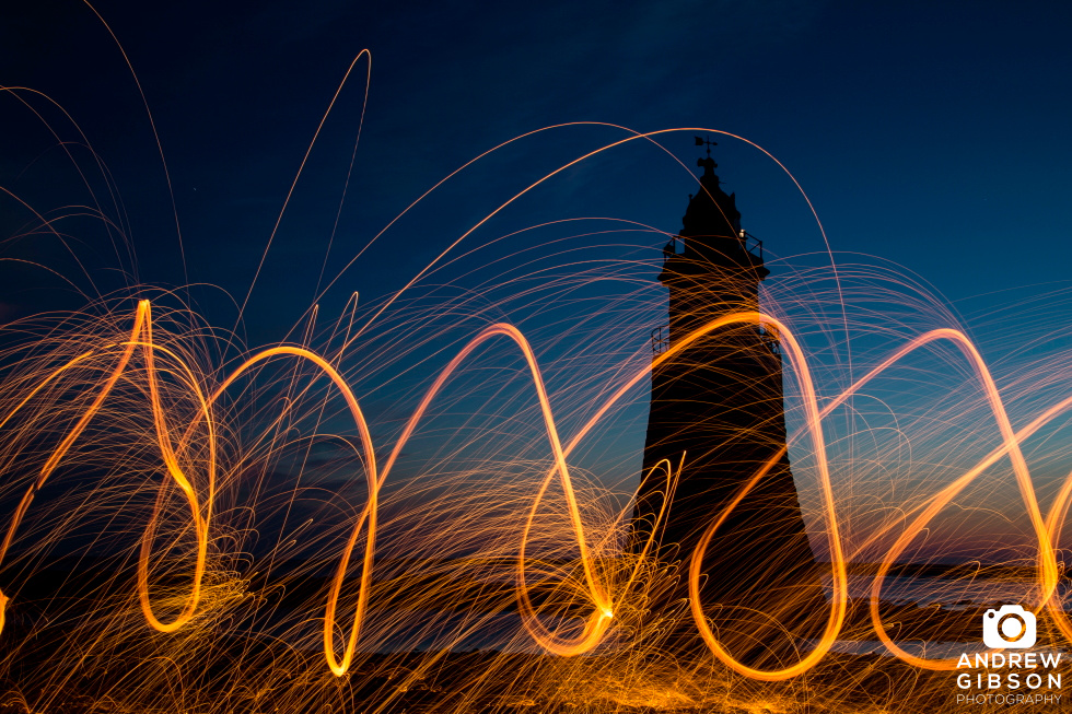 Fire spinning at Plover Scar Lighthouse